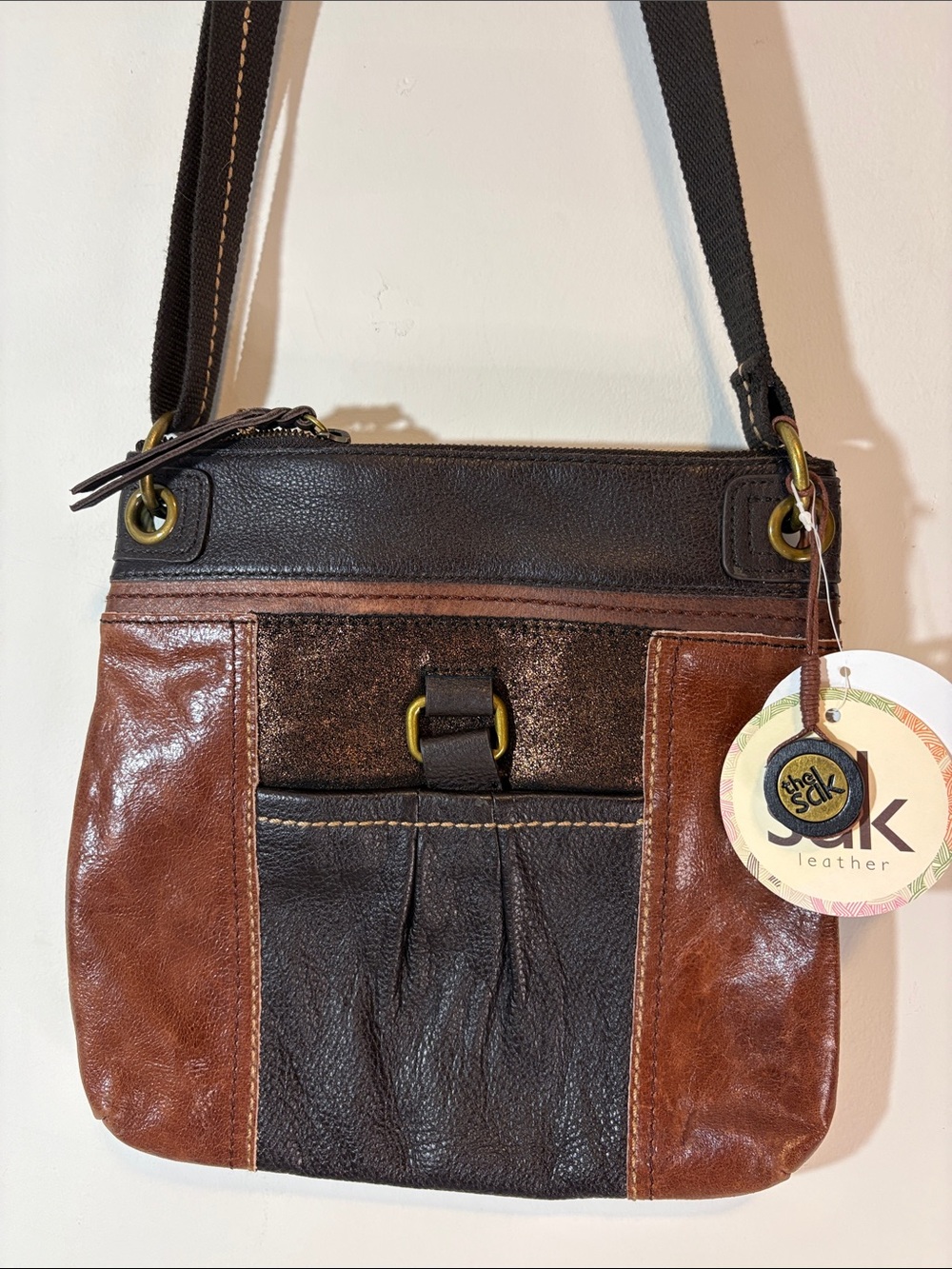 NWT The Sak Kendra Crossbody Teal Multi Brown Rich Chestnut & Chocolate Leather - Picture 3 of 8